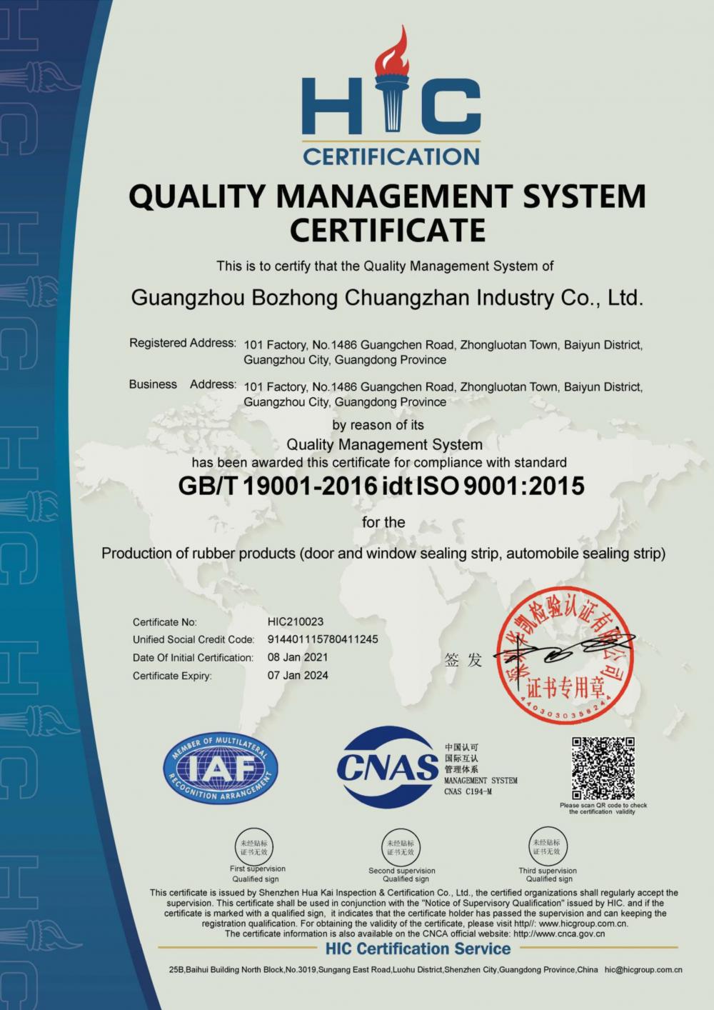 QUALITY MANAGEMENT SYSTEM CERTIFICATE