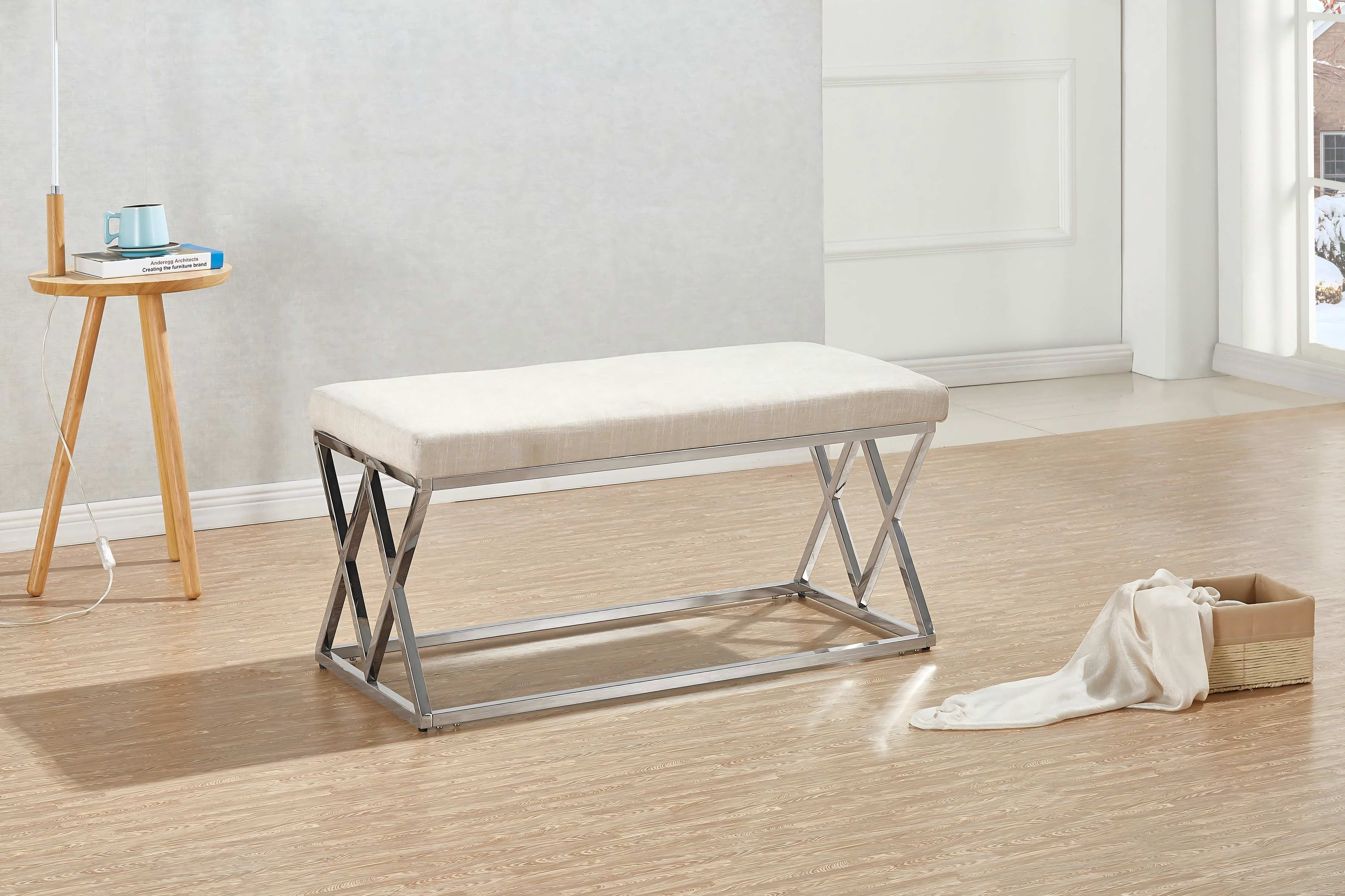 Banco otomano de veludo com pernas de aço inoxidável