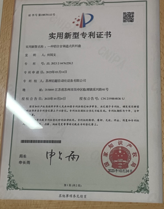 Patent Certificate for Invention