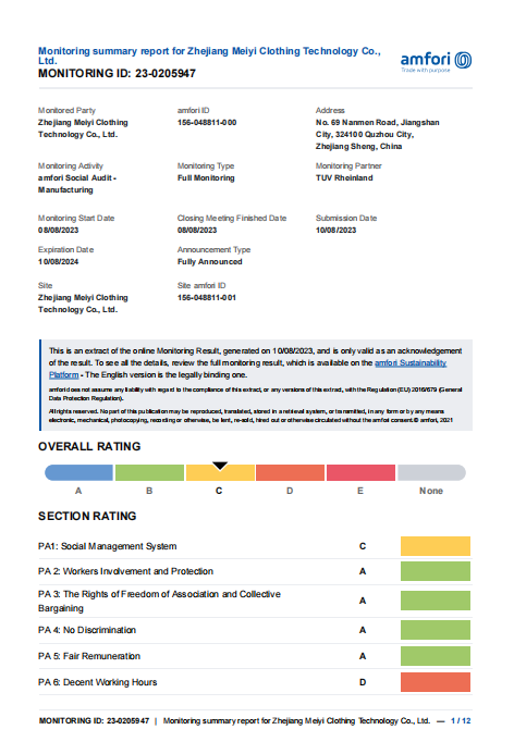 BSCI Factory Inspection Certificate