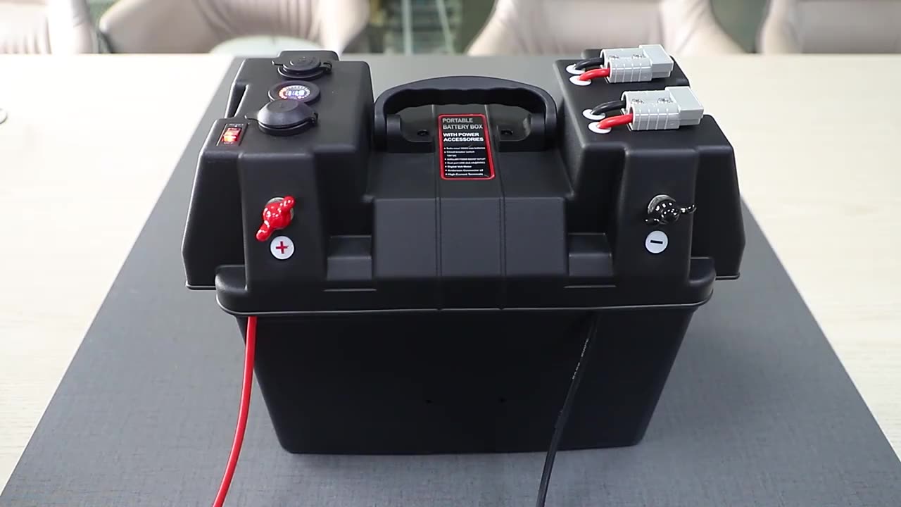 DC 12V Battery Box Trolling Motor Smart Center Power Black με φορτιστή USB Voltmeter1