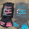 Custom Printed Logo Summer Outfits: Shorts Sets, Street Crew Neck Acid Wash Tracksuits, and Sleeveless Shirts for Men1