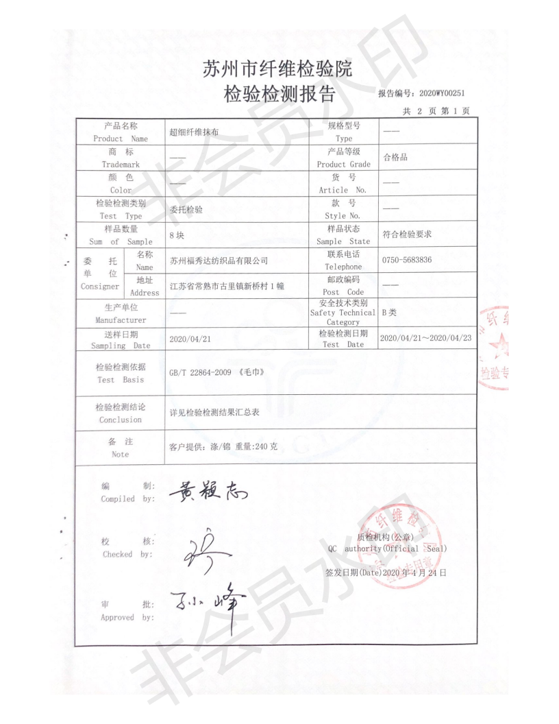 microfiber test report