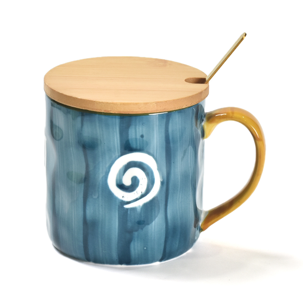 Custom Nordic Ceramic Coffee Mug With Handle Bamboo Lid And Spoon