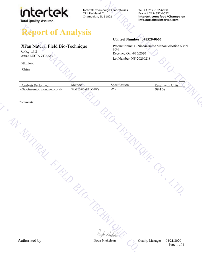 NMN Bulk Powder inspection report 