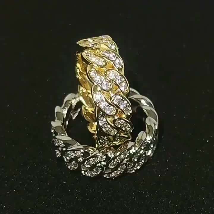 Iced Out Cubic Zirconia Cuban Ring Men Women Gold Plated Miami Cuban Link Chain Ring CZ Diamonds Finger Ring1