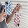 3D Rhombus Diamond Phone Case with Flower Wrist Strap for iPhone 14/151