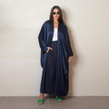 عبای زنانه Abaya Musulmane یقه V آستین بلند مواد رنگ ثابت لباس و اکسسوری سنتی مسلمان 1