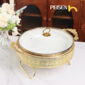 Ceramic Soup Pot with Glass Cover and Golden Iron Holder for Alcohol Heating1