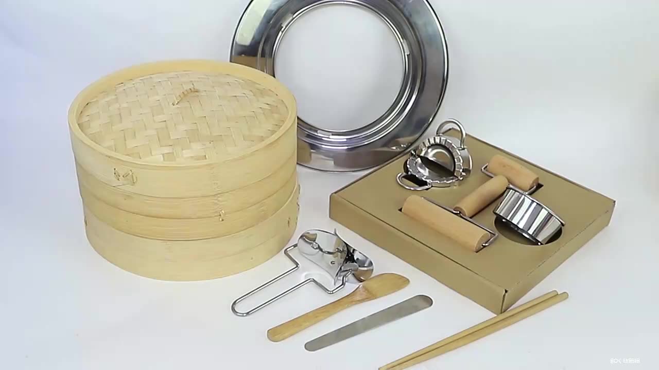 Amazon Hot Sale 10 inch handmade bamboo steamer set kit with accessories1