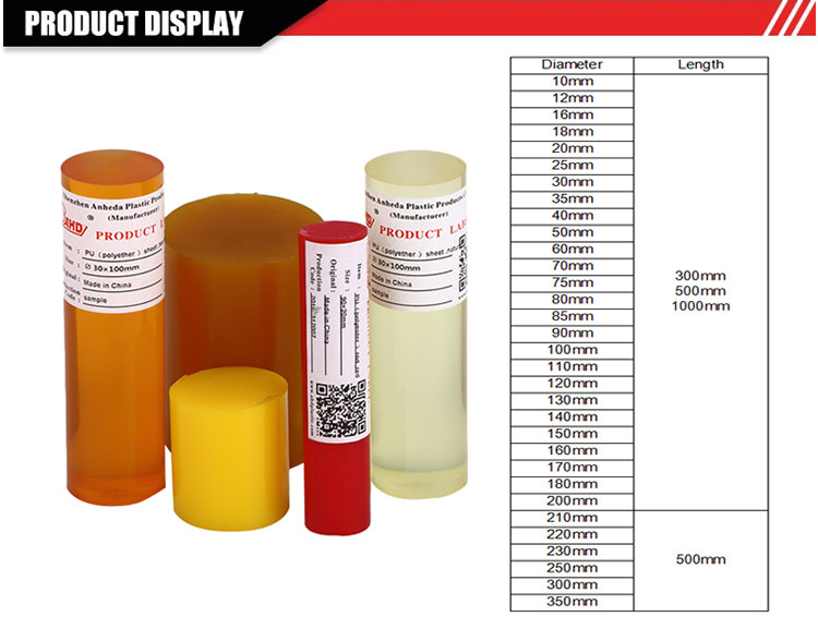 90A Custom polyurethane product Rubber PU mold springs Polyurethane rod pu bar