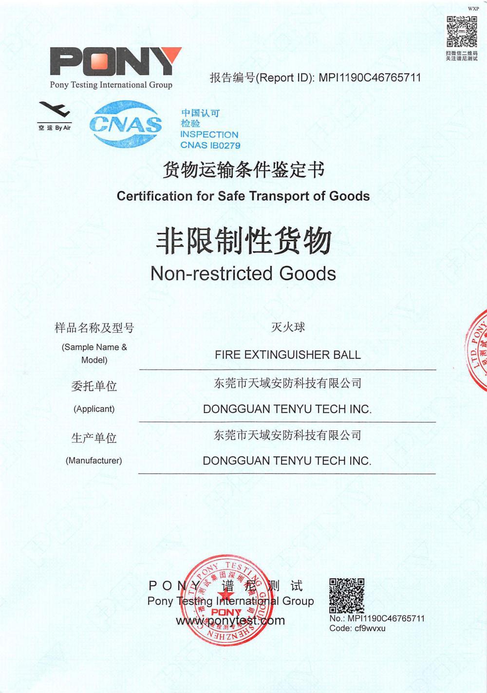 Certification for Safe Transport of Goods