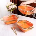 Orange Rectangle Ceramic Dry Pot Food Warmer Set with Lid for Weddings and Hotels1
