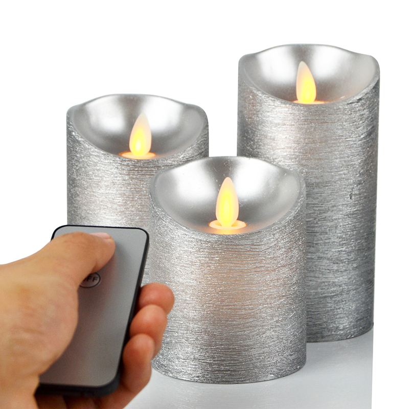 Silver dancing flame led flameless pillar candles