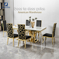 QIANCHENG Modern Luxury Golden Dining Room Set with Marble Table for 41