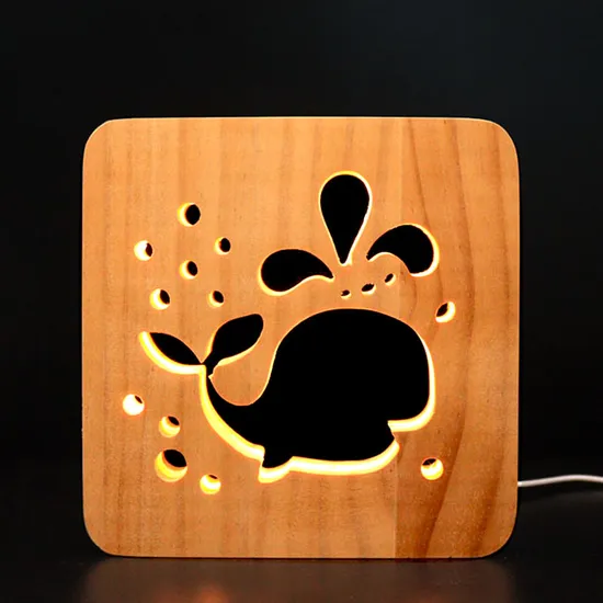 Luz de noche 3D creativa, tallado hueco de madera maciza, lámpara de escritorio LED1