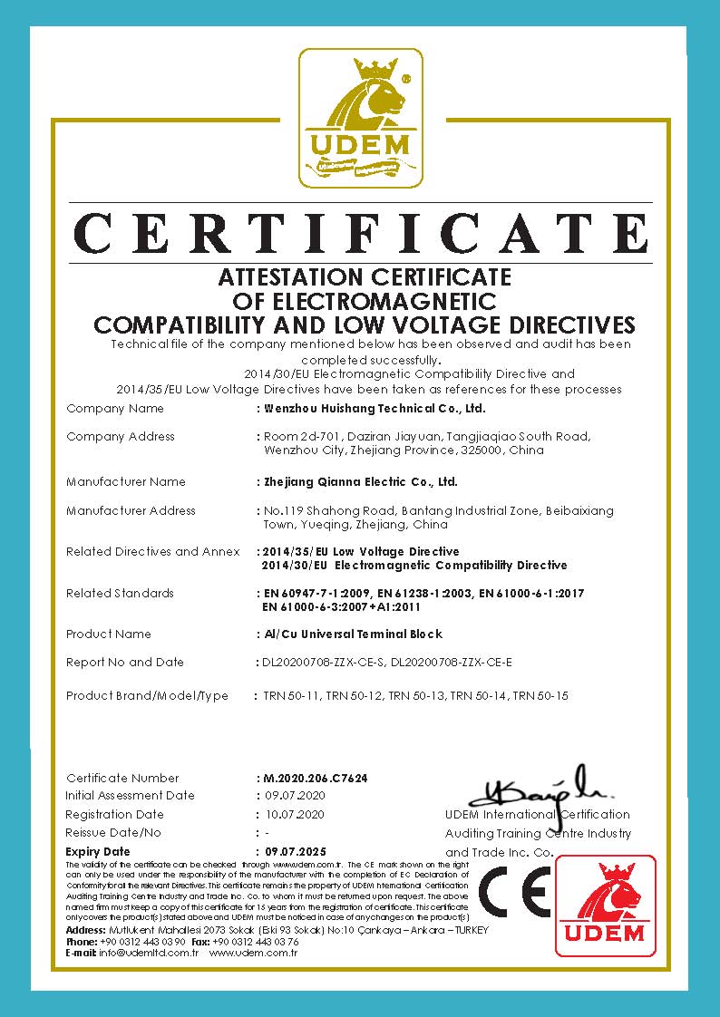ATTESTATION CERTIFICATE OF ELECTROMAGNETIC COMPATIBILITY AND LOW VOLTAGE DIRECTIVES
