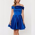 Cheap Satin Off Shoulder Prom and Bridesmaid Royal Blue A-Line Evening Gown for Ladies' Short Graduation Dress1