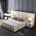 Muebles de dormitorio de cuero King Size Master Bed Room Luxury Royal Leather Gran cabecera dormitorio para la venta1