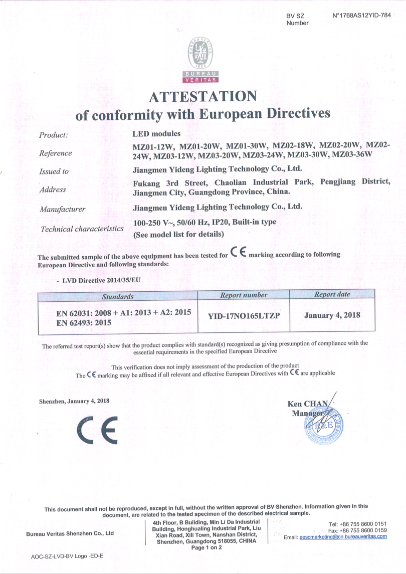 ATTESTATION of conformity with European Directives