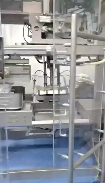robotic  closing process of pinched bag by sewing machine