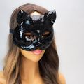 Steampunk Cat Face Mask - Gothic Black Silver Luxury Handmade Halloween Masquerade Mask1