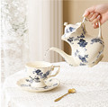 Luxury European Blue Flower Ceramic Afternoon Tea Set with Gold Rim1