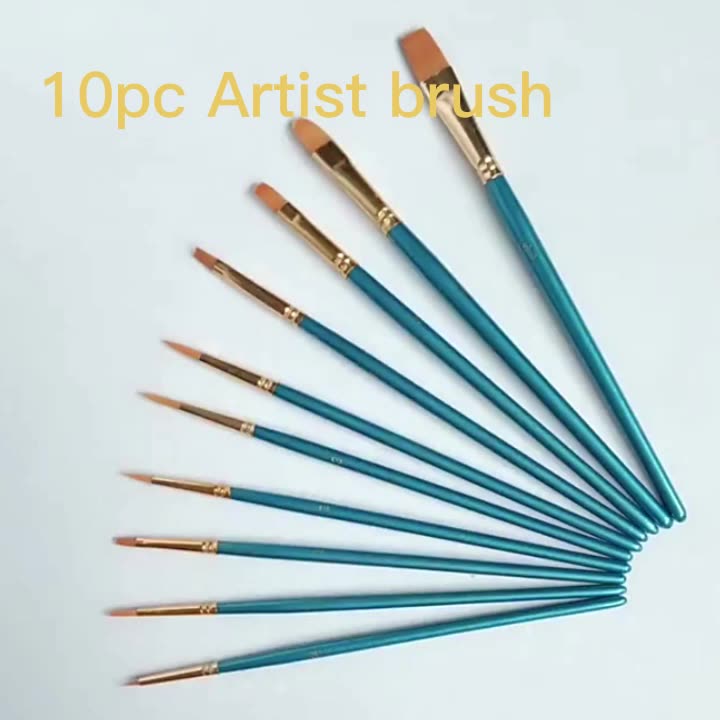 10 PCS Fijne tip Flat Bulk Artist Blue Paintborstels Set Oil Waterverf Painting Acryl Art Paint Brush Kids Pinceles Acuarela1