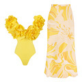 2024 High Quality Luxury Women's Swimsuit: Flower Ruffle Solid Push-Up Off-Shoulder Beachwear1
