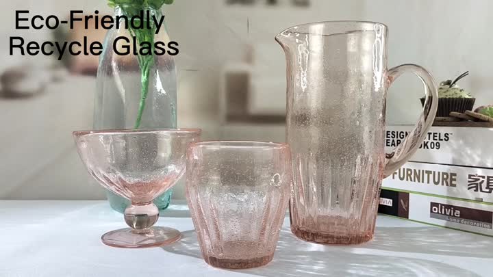 Jarra de mango de agua de agua de vidrio de vidrio reciclado de burbujas recicladas