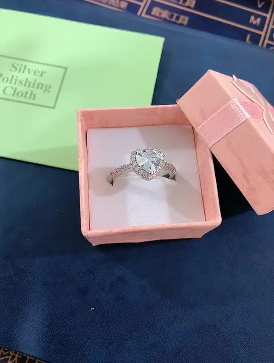 Novo diamante de moda 925 Casamento de prata eterno amor coração para mulheres meninas1