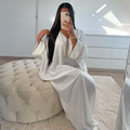 لباس زنانه کفتان دبی کژوال یکرنگ یقه وی براق مهره های سفید براق آستین گشاد لباس زنانه Kaftan1