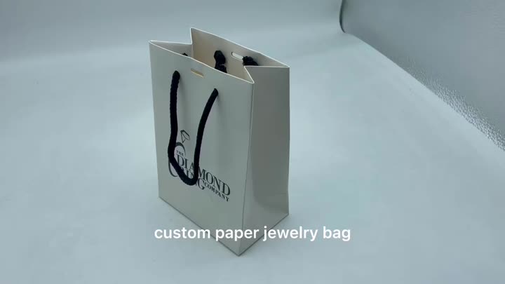 Custom black foil logo white paper jewelry bag