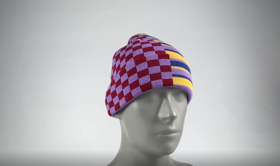 Cappello a maglia a blocchi di colore a strisce plaid