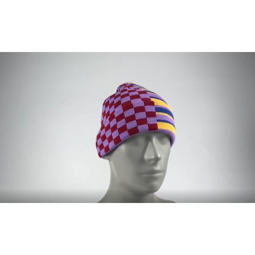 Plaid stripe color block knit hat