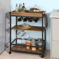 Industrial Style Wooden Trolley Metal Coffee Wine Rack Serving Bar Cart Cabinet With Wheels1