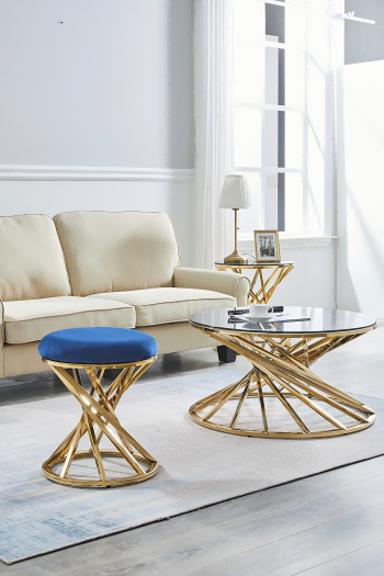 Mesa de café de gato dorado con vidrio gris: opciones de color personalizadas