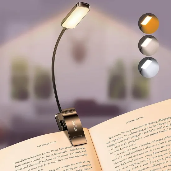 Luz de libro recargable con 3 temperaturas de color y atenuación sin pasos1