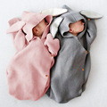 Newborn Baby Girl Bunny Ear Swaddle Blanket in Pink and Gray - Cute Acrylic Gift for Receiving1