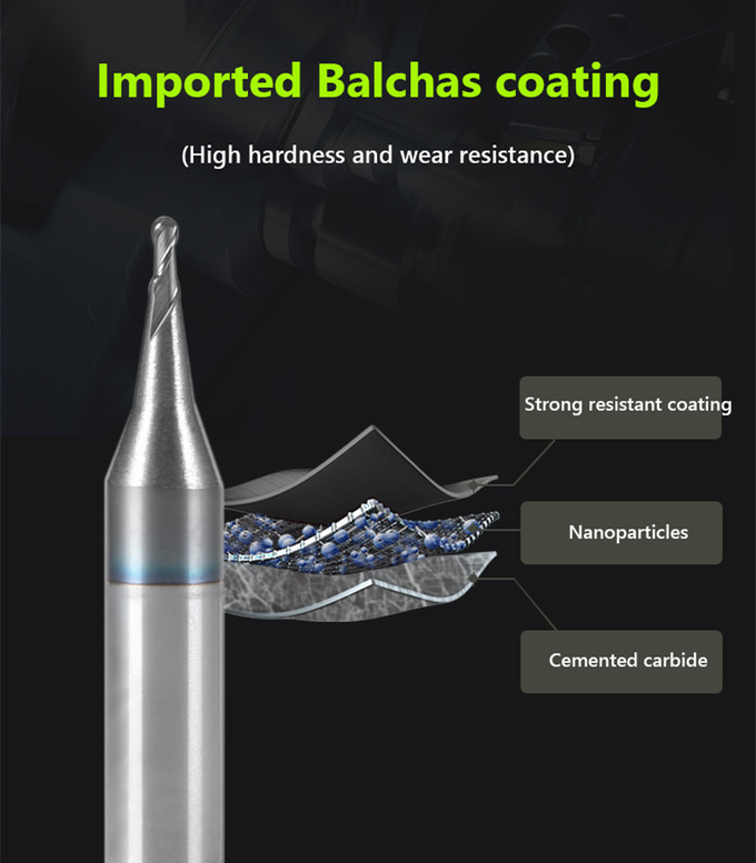 Molino de extremo micro plano de 2 fluidos 0.2-0.9 mm Mini CNC Router Bit 4 mm Shank Tungsten Carbide Ball End Mini Mini fresador 1