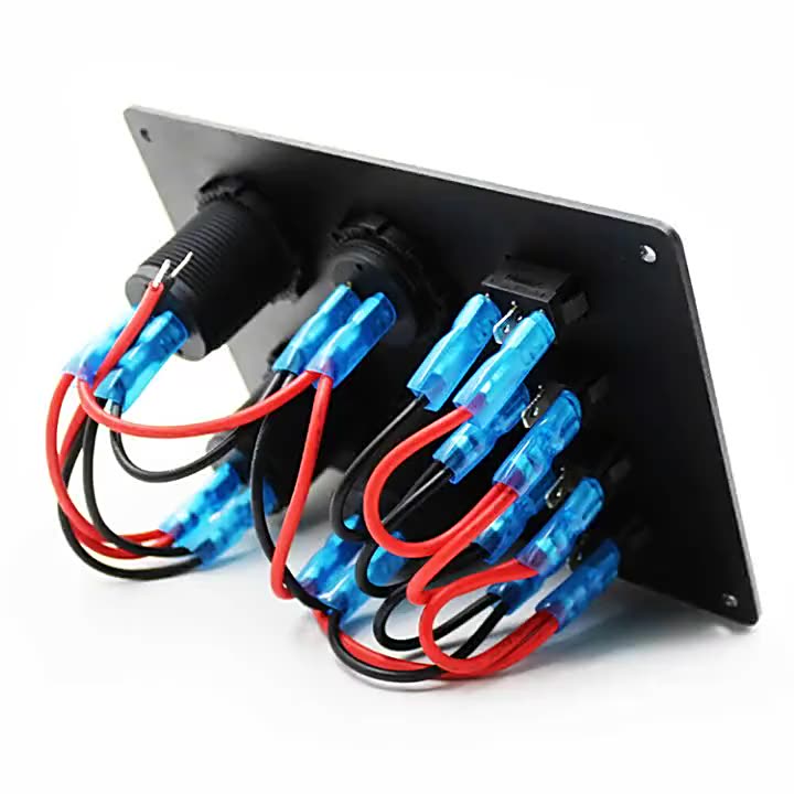 6 Gang Rocker Switch Panel de 12 V con carga rápida 3.0 USB cargador y voltímetro, LED rojo o azul. Todos están pre-cableados en Surface1