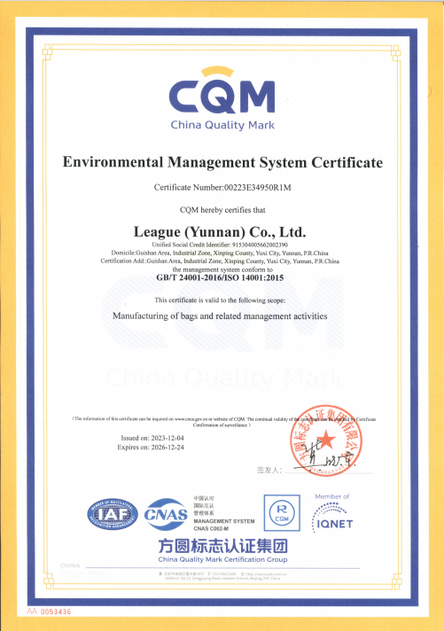 Environmental Management System Certification Certificate