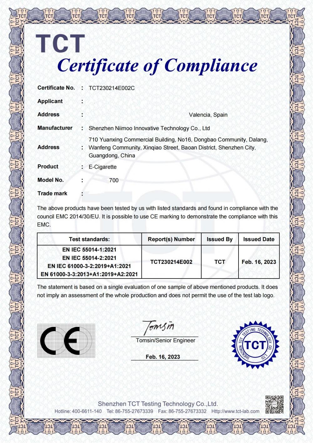 Certificate of Compliance