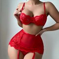 2025 Valentine's Day Women's Red Lace Underwear Set with Sexy Hollow and Gathered Back1