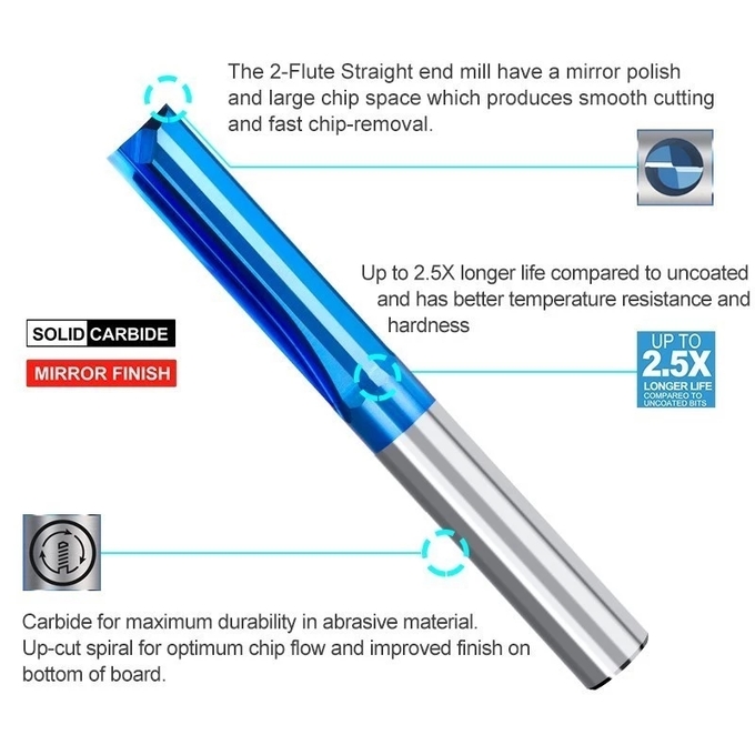 Straight End Mill 4mm/6/8/10/12mm Shank Carbide Milling Cutter för Wood 0