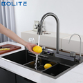 Black Nano Single Modern Stainless Steel Waterfall Kitchen Sink1