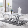 China manufacture making dining room furniture  2022 new designs tempered glass marble top tables vs velvet pu chair1