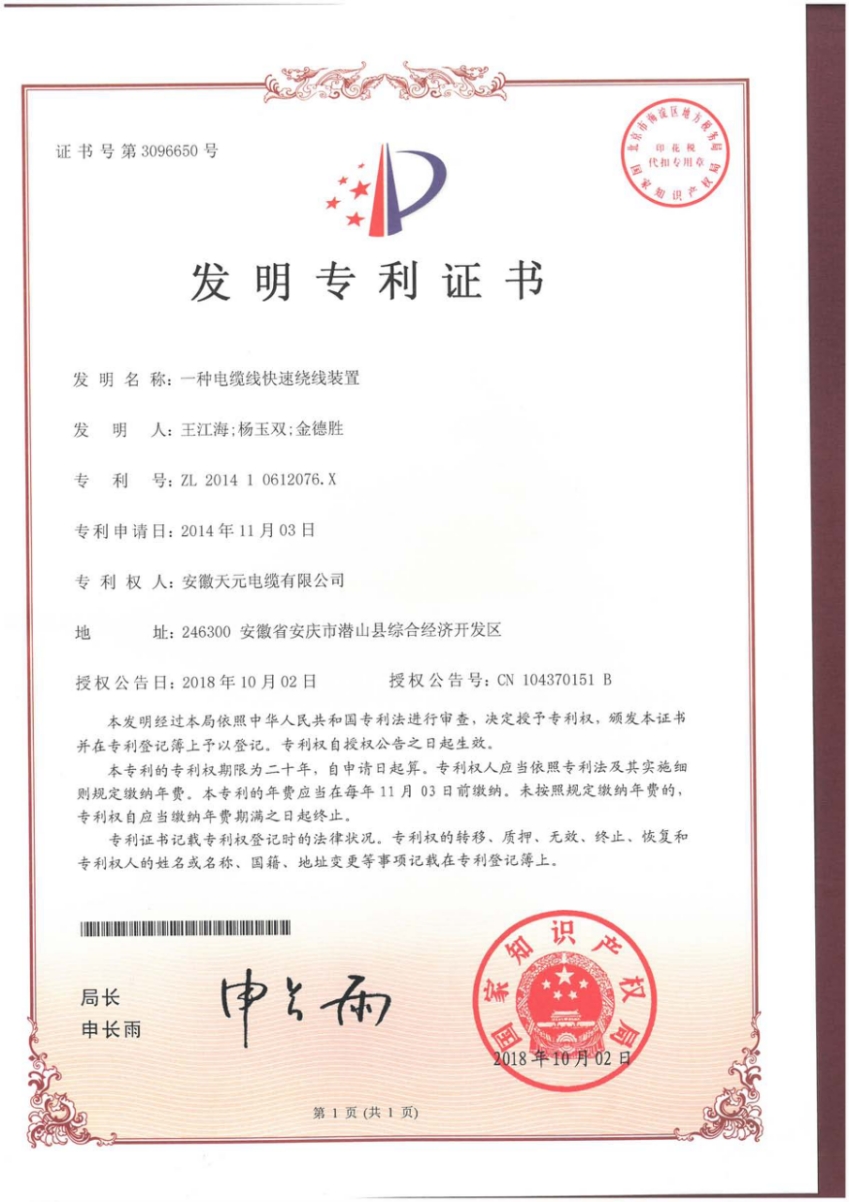 Invention Patent Certificate