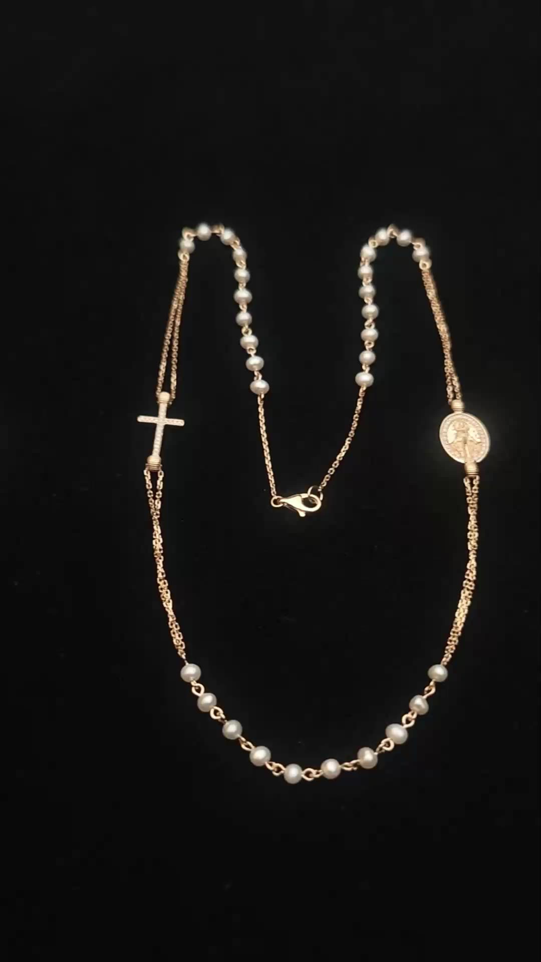 Fashion Cross Religious Jewelry Caractère Jésus Collier pendentif de marque ovale 9K Collier de chaîne de perle en or solide1