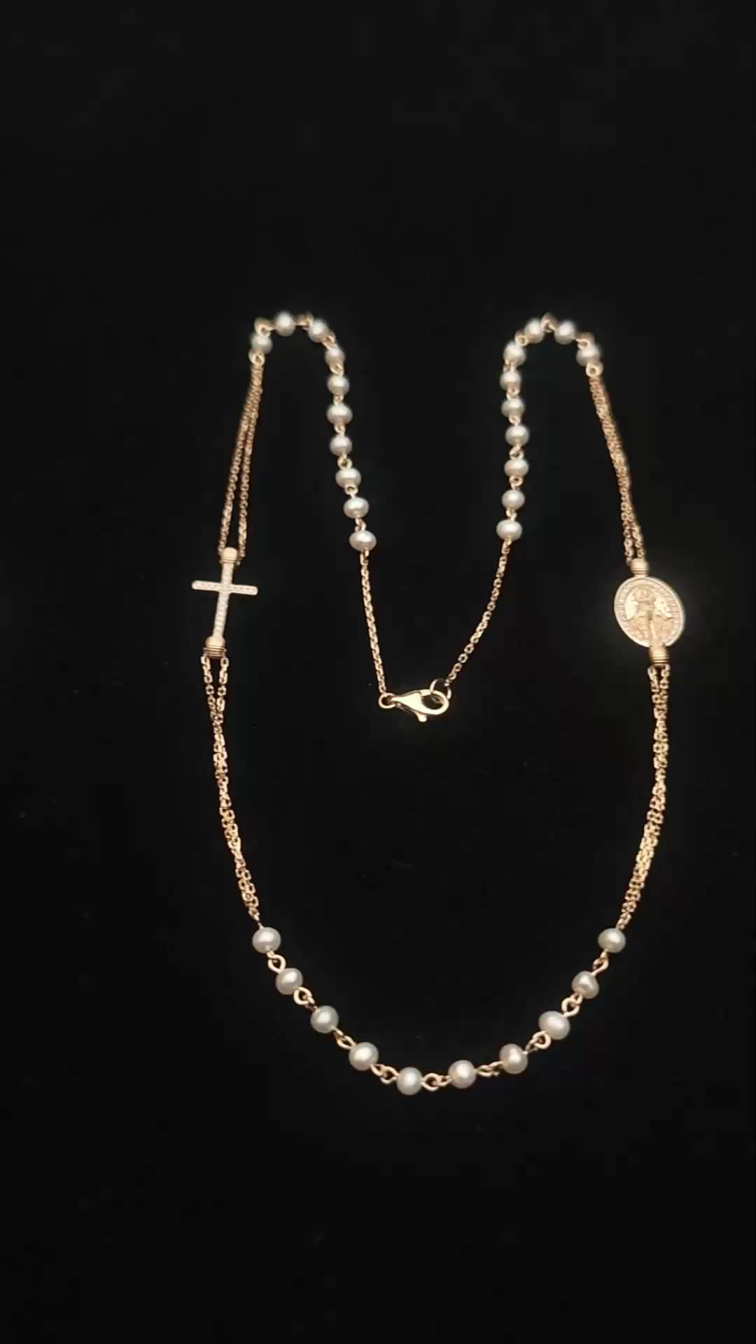 Fashion Cross Religious Jewelry Character Jesus Oval Brand Pendant Necklace 9K Solid  Gold Pearl Chain Necklace1